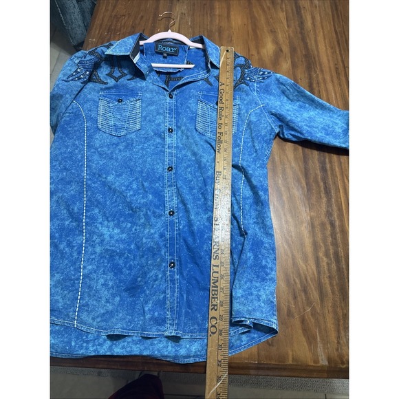 ROAR Signature Edition 2X Button Up Western Shirt Turquoise Black Embroidered - Picture 7 of 9